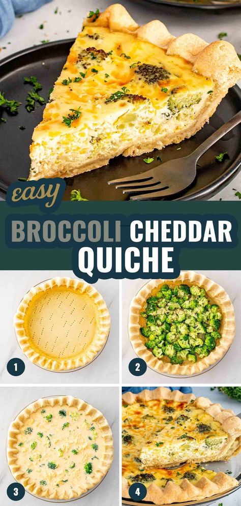 You've got to try this Broccoli Cheddar Quiche! It’s rich, cheesy, and so easy to make. Perfect for any meal of the day. #EasyRecipes #ComfortFood Broccoli And Cheese Quiche Easy, Broccoli Cheese Quiche Recipes, Broccoli And Cheese Quiche, Broccoli Cheese Quiche, Broccoli Quiche Recipes, Broccoli Cheddar Quiche, Cheddar Quiche, Cheese Quiche Recipe, Broccoli Quiche