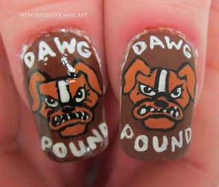 Nevorpurify's Nail Art: Nail School - Day 17 Football Nail Art, Sports Makeup, Nail School, Sports Nails, Football Nails, Go Browns, Nails Today, School Nails, Brown Makeup