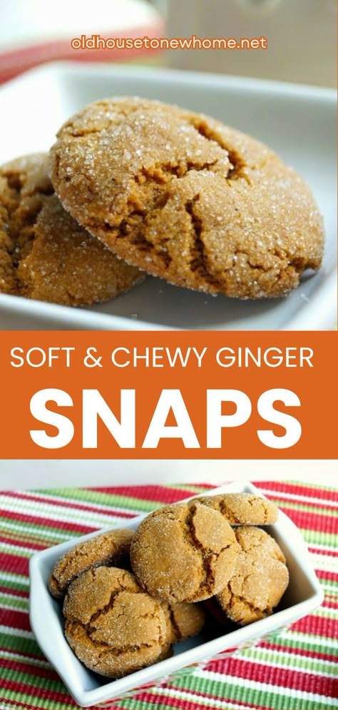 Soft and Chewy Ginger Snaps Ginger Recipes Dessert, Chewy Ginger Snaps, Chewy Gingersnap Cookies, Desert Cookies, Soft Gingersnap Cookies, Gingersnap Cookies Chewy, Soft Oatmeal Cookies, Xmas Cookies Recipes, Ginger Snap Cookies Recipe