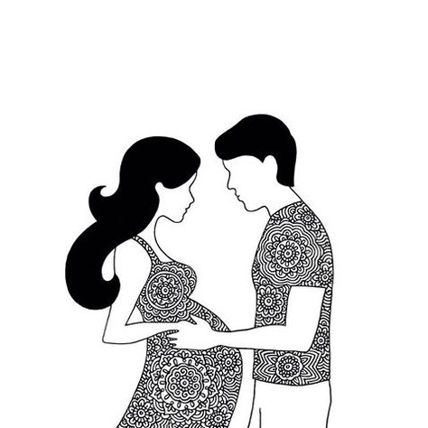 Pregnant Mandala Art, Pregnancy Drawing Sketches, Pregnancy Art Drawing, Pregnant Sketch, Couple Mandala Art, Parents Drawing, Pregnancy Drawing, Drawing Mandala, Daily Illustration