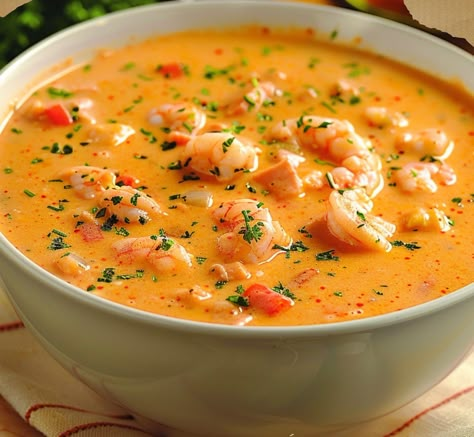 Prepare to tantalize your taste buds with our sumptuous Crab and Shrimp Seafood Bisque recipe! This luxurious soup is a celebration of the ocean's bounty, combining the delicate sweetness of crab and shrimp with a rich, velvety broth that's sure to warm your soul and satisfy your cravings. Every spoonful of this indulgent bisque is... Crab Shrimp Bisque Soup, Creamy Shrimp And Crab Seafood Bisque, Seafood Bisque With Crab And Shrimp, Seafood Broth Recipe, Crab And Shrimp Seafood Bisque Recipe, Slow Cooker Seafood Chowder, Crab Bisque Recipe Best, Creamy Crab And Shrimp Seafood Bisque, Seafood Bisque Soup Recipes