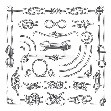 Nautical rope knots vector decorative vintage elements vector illustration Rope Font, Rope Drawing, Rope Frame, Vintage Banner, Nautical Knots, Letter Vector, Stencil Design, Rope Knots, Nautical Rope