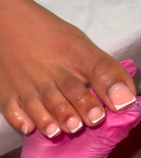 Biab Toe Nails, French Tip Acrylic Toes Black Women, White French Toe Nails, White French Tip Pedicure, White French Toes, White Tip Toes, Pink And White French Tip Toes, French Pedicure Toes, White French Tip Toes