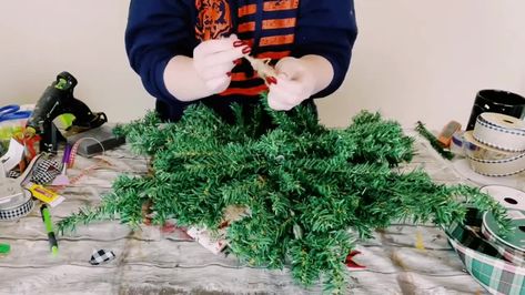 Snowflake wreath made out of mini Christmas trees from Dollar Tree! | Snowflake wreath made out of mini Christmas trees from Dollar Tree! | By Windy City Crafts Mini Christmas Tree Snowflake Wreath, Dollar Tree Snowflake Wreath, Dollar Tree Christmas Wreath, Short Trees, Small Pine Trees, Mini Christmas Trees, Tiny Christmas Trees, How To Make Snowflakes, Snowflake Wreath