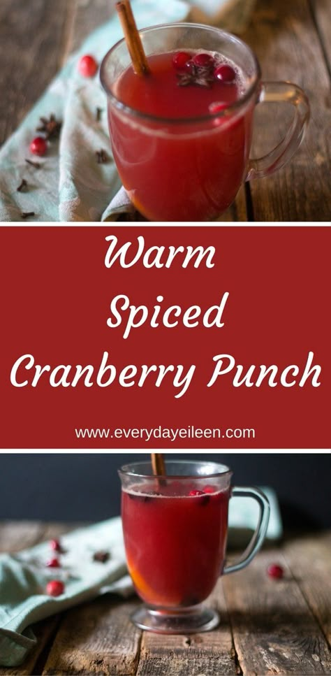 Warm Spiced Cranberry Punch Hot Cranberry Punch, Warm Christmas Drinks, Cranberry Punch, Dietitian Recipes, Cranberry Drinks, Chicory Recipe, Christmas Punch Recipes, Christmas Delights, Holiday Punch