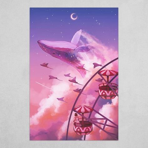 Whale Painting, Illustration Manga, Beluga Whale, 강아지 그림, Freelance Illustrator, Amusement Park, Ferris Wheel, Art Wallpaper, The Sky