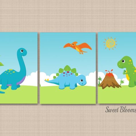 Dinosaurs Nursery, Dinosaur Canvas, Dinosaur Kids Room, Orange Dinosaur, Handmade Dinosaur, Dinosaur Land, Kids Bathroom Wall Art, Kids Room Paint, Nursery Canvas