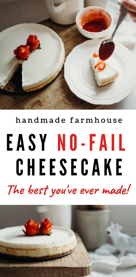 Easy no-fail cheesecake - handmadefarmhouse.com No Fail Cheesecake, No Fail Cheesecake Recipe, Fudge Icing, The Best Cheesecake, Cooking From Scratch, Canning Cherry Pie Filling, Scones Easy, Cinnamon Twists, Instagram Recipes