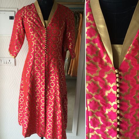 Brocade Neck Design Kurti, Brocade Suit Neck Design, Banarasi Suit Neck Designs Latest, Brocade Kurti Designs Latest, Brocade Jackets Women Indian, Brocade Neck Design, Banarsi Suit Design, Paithani Dress, Ladies Kurti Design