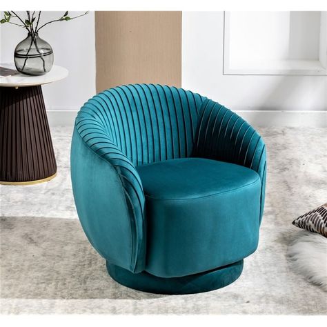 Modern Barrel Swivel Chair with Plush Velvet Upholstery and Smooth 360° Rotation Round Accent One-Seater Sofa - Bed Bath & Beyond - 40721045 Barrel Swivel Chair, Container Furniture, Reading Nook Chair, Round Swivel Chair, Comfy Reading Chair, Accent Sofa, Sofa For Living Room, Office Lounge, Hotel Bedroom