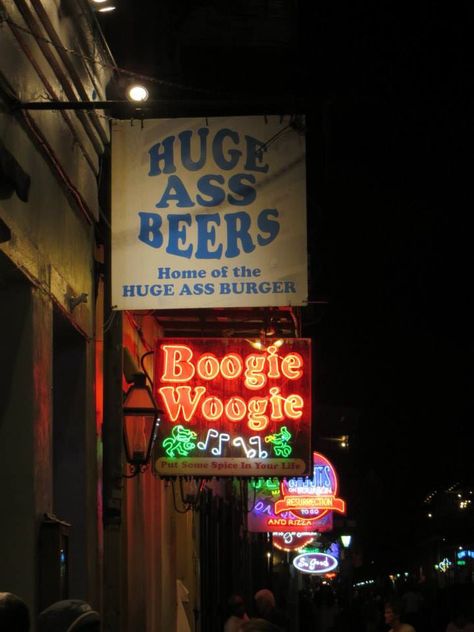 Bourbon Street New Orleans Signs, Bourbon Street Aesthetic, Roadhouse 2024, September Mood, Neon Moon, Vintage Neon Signs, Vintage Neon, Bourbon Street, Boogie Woogie