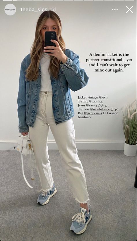 Denim Jacket Office Outfit, Mom Jean Looks, 68 Degree Weather Outfit Spring, How To Style White Jeans For Fall, White High-waisted Cargo Pants For Fall, White Denim Jacket For Streetwear In Fall, Cream Denim Jeans Outfit, White Cotton Cargo Jeans For Work, Dinner With Parents Outfit