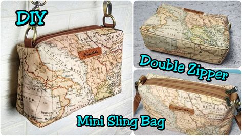 Double Zipper Bag, Bag Free Pattern, Mini Sling Bag, Bags Patterns, Shoulder Bags Pattern, Pouch Tutorial, Diy Bags Patterns, Diy Bags Purses, Free Pdf Pattern