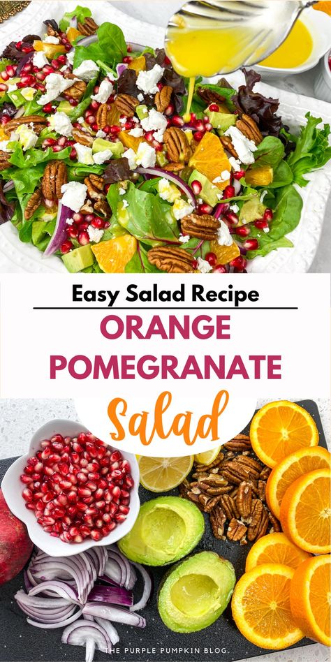 Orange Spinach Salad, Orange Pomegranate, Orange Champagne, Salad With Goat Cheese, Champagne Vinaigrette, Creamy Goat Cheese, Holiday Salads, Citrus Recipes, Citrus Vinaigrette