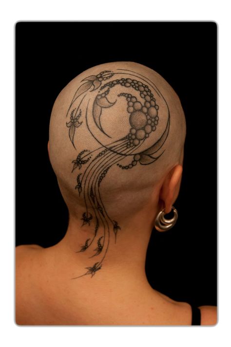 50 Fantastic Scalp Tattoos • Tattoodo Bald Head Tattoo, Sake Tattoo, Tattoo Crane, Black Light Tattoo, Scalp Tattoo, Stained Glass Tattoo, Cactus Tattoo, Tattoo Pictures, Epic Tattoo