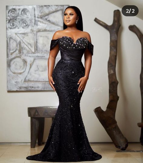 Elegant Dresses Classy Chic Evening, Matron Dresses Outfit, Black Dinner Gowns Nigerian, Elegant Black Off Shoulder Prom Dress, Bridal Lace Styles, Black Asoebi Lace Styles, Lace Gown For Wedding, Sequence Gown Styles In Nigeria, Matron Dresses