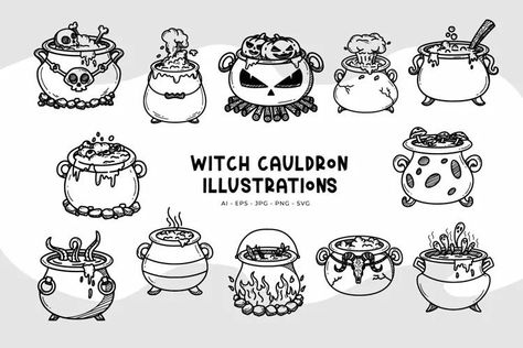 Cauldron Drawing, Witch Drawing, Arm Tats, Halloween Products, Tattoo Lettering Styles, Witch Cauldron, Witches Cauldron, Drawing Journal, Products Design