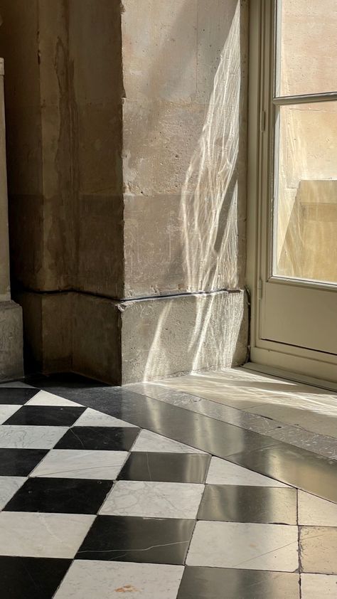 Light French Aesthetic, Modern French Aesthetic, Checkered Floor Aesthetic, French Castle Aesthetic, French Vibes Aesthetic, Checkers Aesthetic, Versailles Flooring, Palace Of Versailles Aesthetic, Marble Checkered Floor