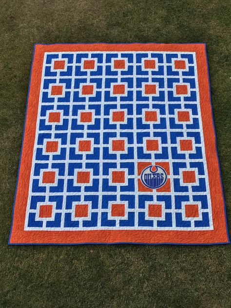 Edmonton Oilers Quilt, Edmonton Oilers, Picnic Blanket, Outdoor Blanket, Quilting, Kids Rugs, Sewing, Home Decor, Home Décor