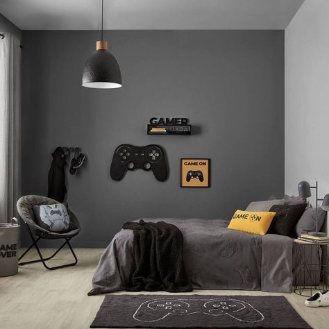 Black And Grey Bedroom, Gamer Bedroom, Teenage Boy Room, Boys Room Design, Boys Bedroom Makeover, Decor Ideas Bedroom, Boy Bedroom Design, Teen Room Decor, Gamer Room