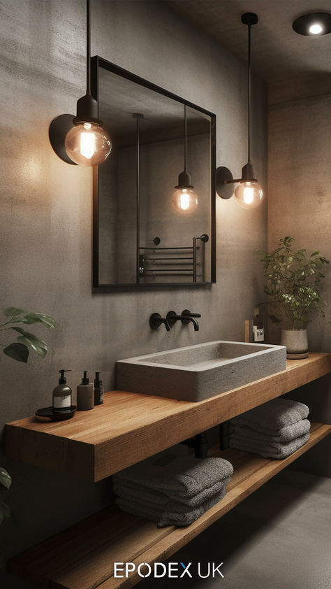 microcement floor, microcement walls, bathroom with microcement walls and floor Industrial Bathroom Design, Scandinavian Style Home, Gray Walls, Bad Inspiration, Industrial Bathroom, Bathroom Design Decor, Chic Bathrooms, Unique Bathroom, Bathroom Inspiration Decor