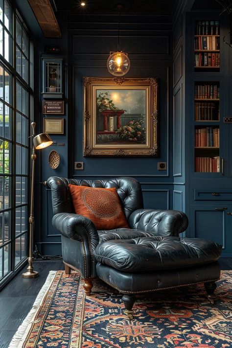 Mid Century Modern Piano Room, Decadent Living Room, Dark Academia And Mid Century Modern, Moody Den Colors, Whiskey Sitting Room, Moody Record Room, Mid Century Victorian Living Room, Mid Century Gothic Living Room, Den Library Reading Room