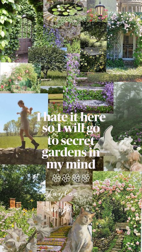 I hate it here so I will go to secret gardens in my mind ⸆⸉ ttpd #ihateithere #taylorswift #swiftie #1morefollowertill70!! Secret Gardens In My Mind, I Hate It Here, Secret Gardens, My Mind, Secret Garden, Mood Boards, Favorite Color, Taylor Swift, Swift