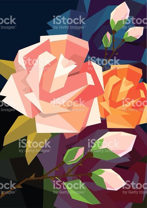 Art Cubism, Rose Sketch, Geometric Rose, Polygon Art, Rose Varieties, Geometric Design Art, Flower Painting Canvas, Smart Art, Geometric Flower