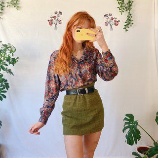 70s Button Up Shirt, Mathilda Mai, Liberty Mai, Hippie Core, Vintage Button Up Shirt, Artsy Outfit, Pretty Shirts, Flower Skirt, Pretty Prom Dresses