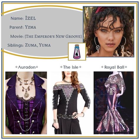 Descendants OCs on Instagram: “Izel ✧ Daughter of Yzma •••••••••••••••••••••••••••••••••••••••••••••• Feel free to use this character however you like - just please tell…” Descendants Oc Art, Descendants Oc Daughters, Descendants Redesign, Uma Inspired Outfit Descendants, Descendants Oc Daughter Of Hades, Descendants 2 Uma, Descendants Clothes, Descendants Oc, Autumn Photoshoot