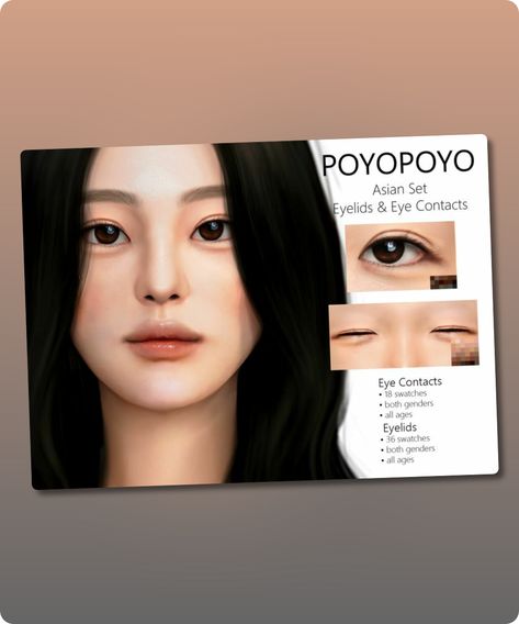 Sims 4 MakeUp CC: Poyopoyo  Asian SET   Eyelids   038  EYE Contacts Sims 4 Cc Poyopoyo Eyes, Sims Asian Eyes, The Sims 4 Eye Bags, Sims 4 Asian Eyelids, Sims4 Cc Asian Eyes, Sims 4 Pupil Cc, Sims 4 Cc Doe Eyes, Sims 4 Cc Eye Bags, The Sims 4 Cc Korean Makeup