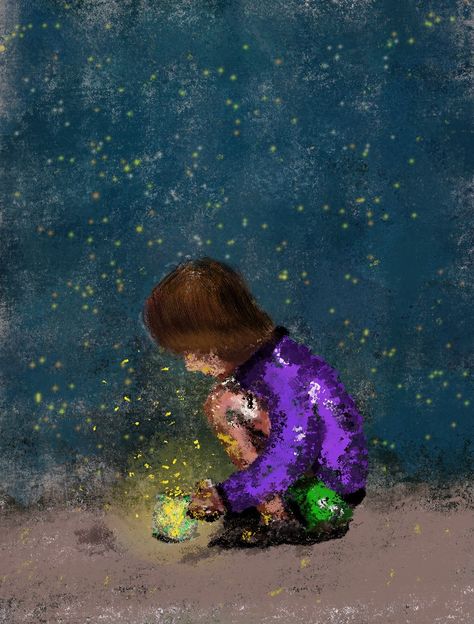 Firefly Painting, Fireflies In A Jar, Firefly Art, Catching Fireflies, Watercolor Pictures, Painted Jars, Kids Pictures, Whimsical Art, Firefly