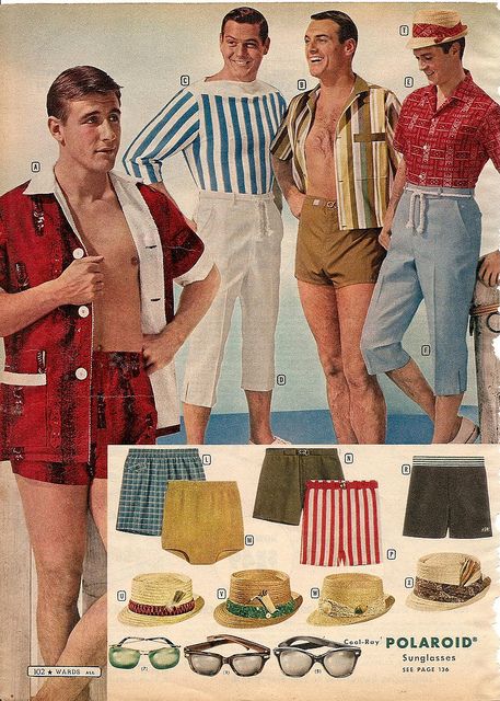 swim wear, hats, sunglasses and...uh, capri pants for men. montgomery ward summer 1961 catalog. 1950s Mens Summer Fashion, Vintage Outfits Men Summer, 1960s Mens Fashion, 1960s Fashion Mens, 60s Men, Vintage Summer Fashion, Vintage Outfits Men, Vintage Summer Outfits, Usa Party