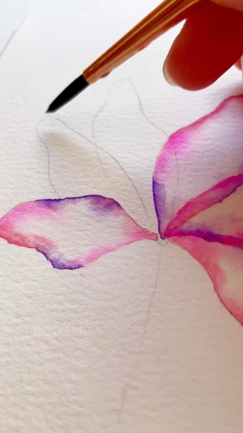 Pink and purple transparent flower 💗💜 An old piece but never posted 🥰 #watercolor #art #watercolour #simpleart #painting #easyart | Bliss Of Colours Lilac Fairy, Transparent Flowers, Watercolor Tutorials, Art Watercolour, Purple Watercolor, Watercolour Tutorials, Simple Art, Pink And Purple, Watercolor Painting