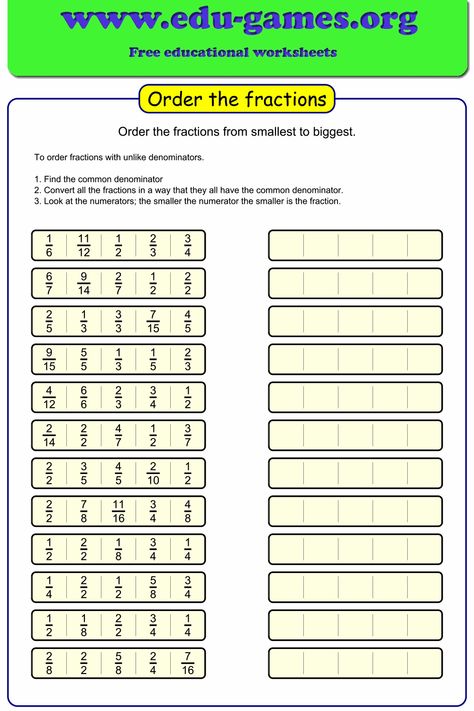 Types Of Fractions Worksheets, Ordering Fractions Worksheet, Comparing And Ordering Fractions, Fraction Worksheet, Unlike Fractions, Decimal Multiplication, Introduction To Fractions, Fractions With Unlike Denominators, Ordering Fractions