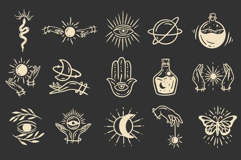 Set Collection Magical Celestial Element Dark Holly Doodle esoteric spiritual occultism vintage boho line hand drawn Holly Doodle, Boho Elements, Halloween Clips, Esoteric Art, Vintage Moon, Spiritual Decor, Celestial Art, Halloween Clipart, Flash Art