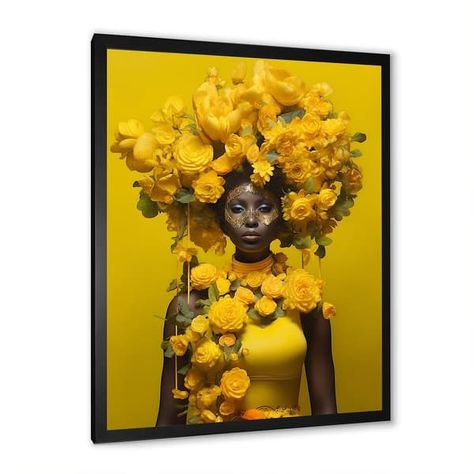 Designart "Orisha Oxum African Floral Goddess" African American Woman Framed Wall Decor - Bed Bath & Beyond - 39432766 Afrohemian Decor, Floral Goddess, Black Canvas Art, Woman Wall Art, Yellow Home Decor, Living Room Canvas, Living Room Green, Fashion Wall Art, American Woman