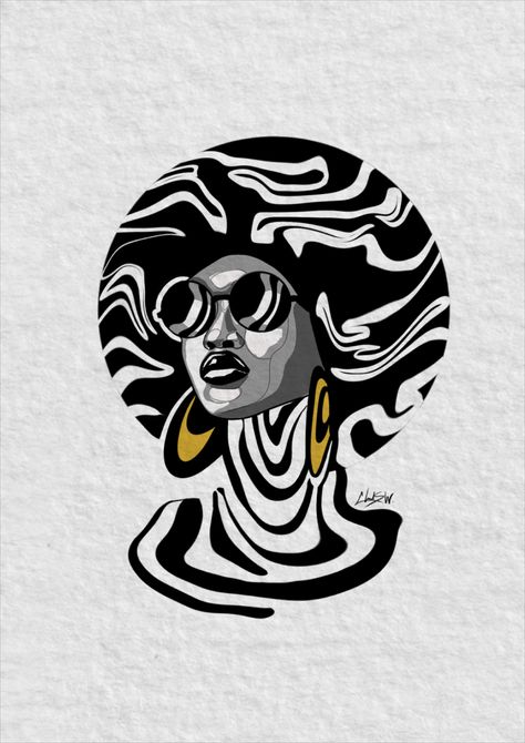 black woman rocking an afro with gold accent earrings Afro Futurism Art, Afro Futurism, Futurism Art, Afro Art, Futurism, Gold Accent, African Art, Black Art, Cotton Paper