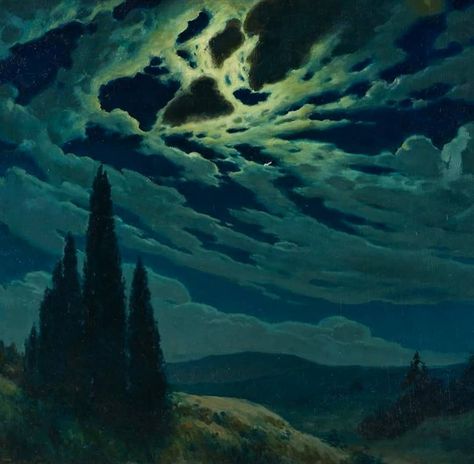 Dark & Gloomy on Instagram: “Nocturnal Landscape with Dunes. Painted by Joseph Tomanek (1888-1974)” Joseph Tomanek, Gloomy Painting, Moonlight Painting, Texture Inspiration, Old Paintings, Landscape Illustration, The Night Sky, Sky And Clouds, Night Aesthetic