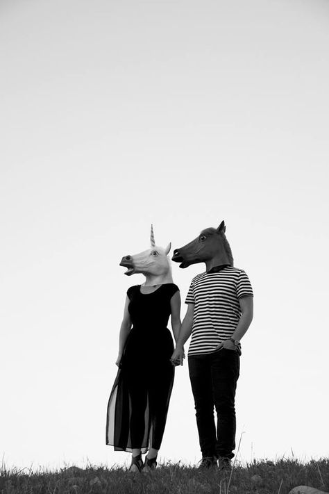 Thank you @Tiffany Johnson for the engagement photo idea! Hahaha! Horse Mask, Arte Peculiar, Photo Proof, Animal Masks, Foto Art, Black And White Aesthetic, Animal Heads, Dark Photography, White Aesthetic