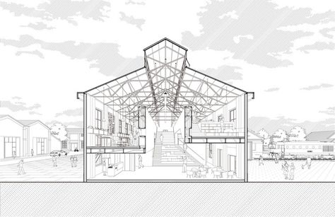 Perspective Section Architecture Render, Renovation Project Architecture, Section Perspective Architecture Drawing, Perspective Section Architecture, Section Perspective, Sectional Perspective, Green Concept, Architecture Renovation, Renovation Architecture