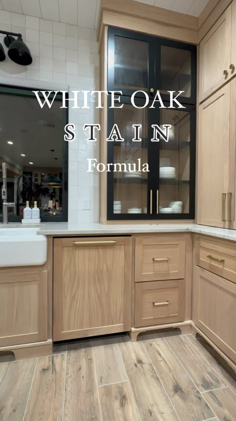 Kosal ~ Tredway Home Designs | Sharing our White Oak Stain Formula! Staining white oak can be so tricky. Often times, applying a clear coat of a stain can possibly turn... | Instagram Natural Stained Cabinets, Staining Cabinets Lighter, White Oak Cabinet Hardware, Perfect White Oak Stain, Weathered Oak Stain On White Oak Cabinets, White Oak Kitchen Cabinets Stain Color, Minwax Stain Colors On White Oak, White Oak And Black Kitchen Cabinets, Weathered Oak Stain On White Oak