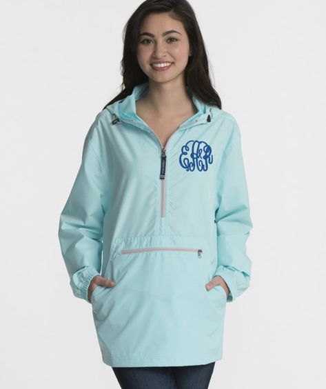 Charles River Pullover Pullover with Monogram Monogram Monogrammed Rain Jacket, Monogram Jacket, Lilly Pulitzer Fabric, Waterproof Rain Jacket, Charles River, Columbia Blue, Pullover Designs, Pullover Jacket, 1/4 Zip