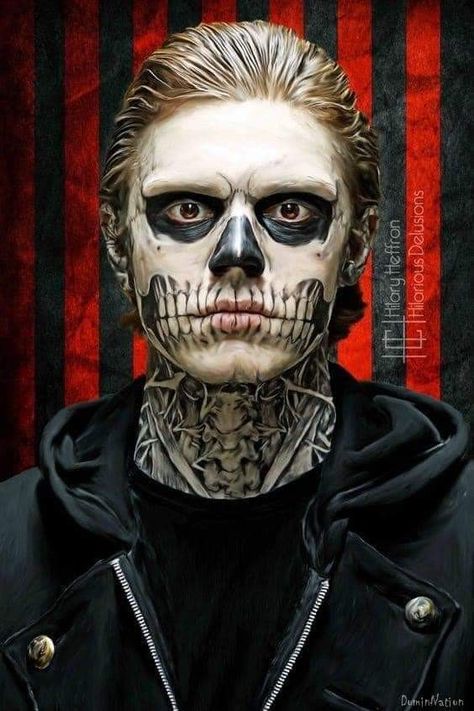 Makijaż Sugar Skull, American Horror Story Costumes, Evan Peters American Horror Story, Skull Face Paint, Halloweenský Makeup, Cute Halloween Makeup, Tate Langdon, Halloween Beauty, Halloween Makeup Ideas