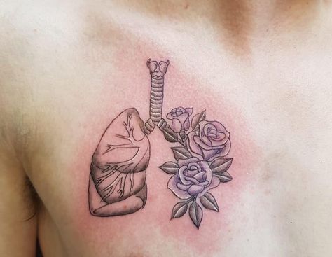 Cystic Fibrosis Lung Purple Roses Chest Tattoo Lung Tattoo With Roses, 65 Roses Tattoo, Lungs Flowers Tattoo, Small Lung Tattoo Ideas, 65 Roses Tattoo Cf, Lung Transplant Tattoo, Yhwh Tattoo Lungs, Asthma Tattoo, Lung Tattoo With Flowers