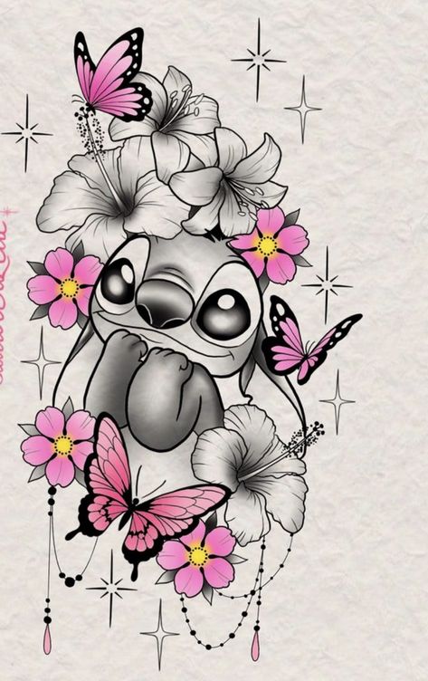 Disney Stitch Tattoo Design, Disney Stitch Tattoo, Maching Tattoos, Rose Drawing Tattoo, Nightmare Before Christmas Tattoo, Surreal Tattoo, Stitch Tattoo, Lilo And Stitch Quotes, Cross Tattoos For Women