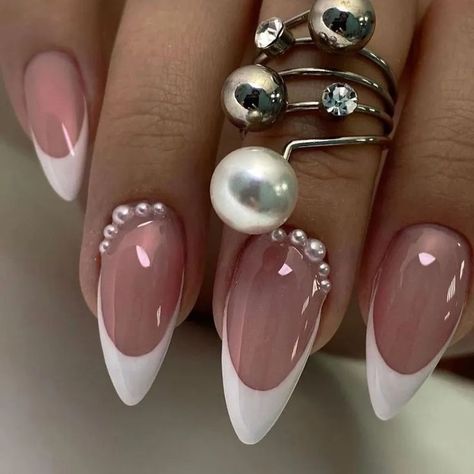 Shape:Almond Style:Rhinestone Material:Plastic Nail Surface:Glossy Nails With Pearl, Ombre Chrome Nails, Classic Wedding Themes, Acrylic Nails Nude, Chrome Nails Designs, Long Stiletto, Nail Remover, French Tip Acrylic Nails, Pearl Nails