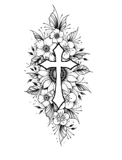 Cross Tattoo Sleeve, Cross Tattoos With Flowers, Cross With Flowers Tattoo, Tattoos Flowers, 4 Horsemen, Back Tats, Cross Tattoos, Cross Tattoo Designs, Dope Tattoos For Women