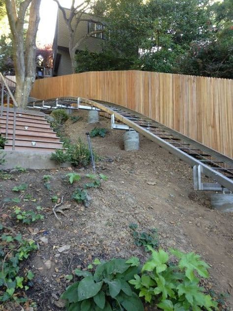 Picture & Video Gallery | Hill Hiker, Inc. Curved Railing, Home Elevator, Landscape Stairs, House Lift, Landscaping On A Hill, Waterfalls Backyard, Catalog Cover, Home Design Diy, Lake House Plans