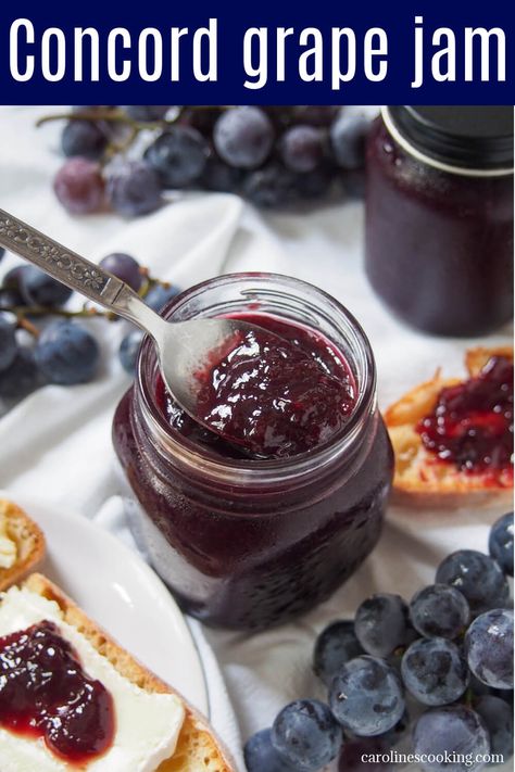 Concord Grape Jam With Pectin, Grape Chia Jam, Freezer Grape Jam, Concord Grape Jam Recipe, Concord Grape Recipes, Coleslaw Sauce, Concord Grape Jam, Grape Jam Recipe, Waffle Cone Recipe